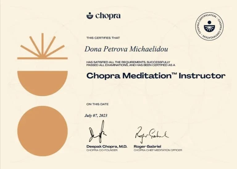 Certified Chopra Meditation™ Instructor | Chopra Global (Fully certified by Dr. Deepak Chopra, M.D. and Roger Gabriel)